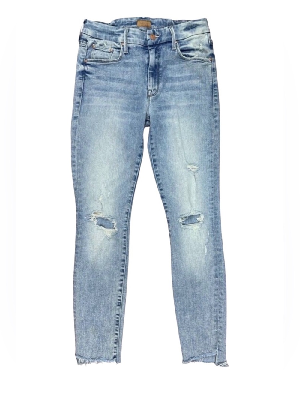 MOTHER Looker Ankle Step Fray Jeans Cut Flowers Blue Distressed Size 27